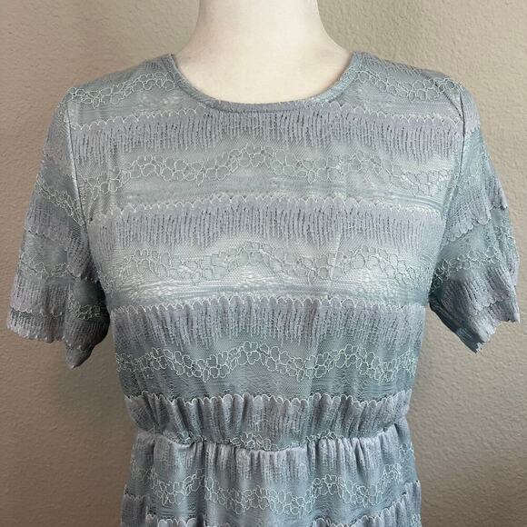 Citrus & Lemon Dress Women's L Blue Lace Elastic Waist Knee Length Modest Chic - Picture 2 of 8